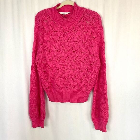 ASTR The Label Women Pointelle Sweater Cropped Long Slv Pink MAGENTA - Picture 10 of 11